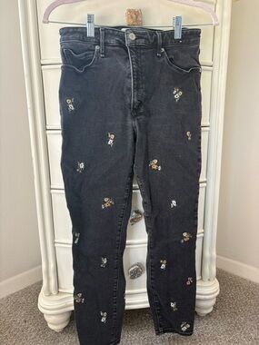Abercrombie & Fitch Black Skinny Jeans with Small Floral Embroidery